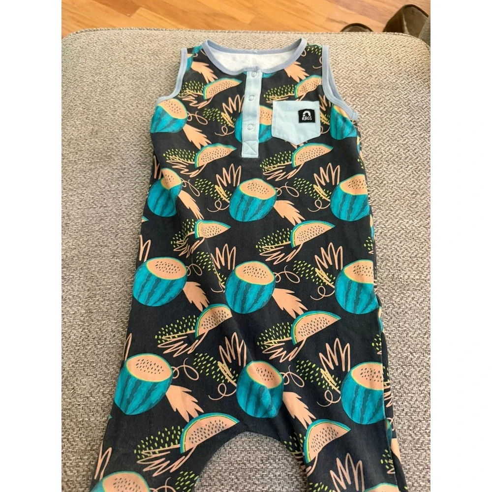 RAGS Unisex Kids‎ 2T Watermelon Print Tank Henley Capri Bamboo Romper